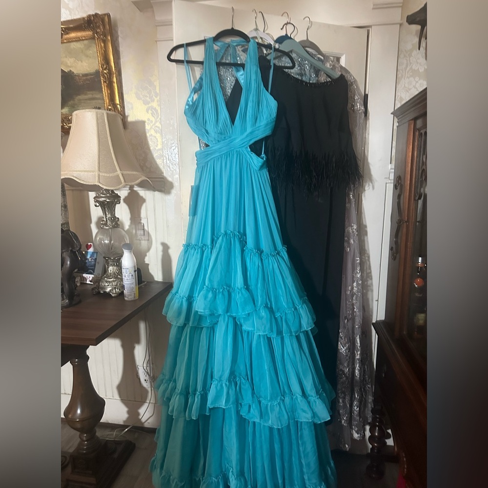 ✔️#72B BNWT MAC DUGGAL TIERRED DRESS IN TURQUOISE #68475